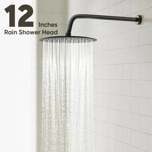 Miniatura 3 de Gabrylly Sistema de regadera negro, juego de grifo de regadera con balance de presión, cabezal de lluvia de acero inoxidable de 30.5 cm con rociador