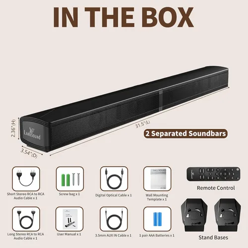 Miniatura 8 de LARKSOUND Barra de sonido de 2.1 canales con subwoofer integrado, pequeña barra de sonido para TV, PC, juegos, mini altavoz de TV con conexiones