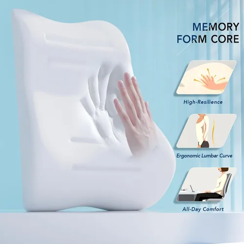 Miniatura 5 de Almohada de apoyo lumbar para silla de oficina y asiento de automóvil, cojín ergonómico de espuma viscoelástica con correas ajustables dobles, malla
