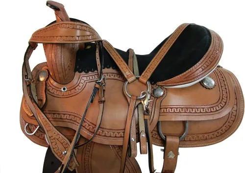 Miniatura 7 de Western Saddle Barril Racing Caballo Placer Floral Tooled Cuero Trail Tack Cowboy Rodeo Set 15 16 17 18