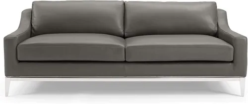 Miniatura 6 de Modway Arnés de sofá de cuero de 83.5" en gris con base de acero inoxidable