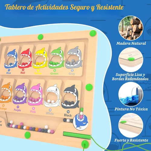 Miniatura 5 de Laberinto magnético de color y número, juguetes Montessori de conteo y emparejamiento, tablero de juego de laberinto magnético de madera, juguetes