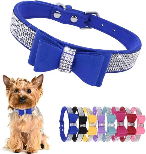 Miniatura 4 de Hotlion Collar con Pajarita de Diamantes de Imitación para Perro, Collar Bonito y Brillante con Cristales de Diamante para Cachorros, Gatito