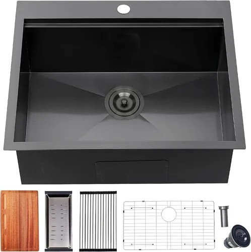 Miniatura 13 de Fregadero de cocina negro de 21 x 20 pulgadas, fregadero de barra empotrable negro, fregaderos cuadrados pequeños de acero inoxidable de montaje
