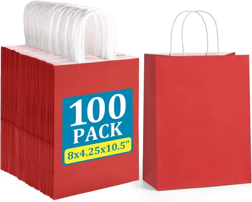 Miniatura 9 de BagDream Bolsas de regalo negras de 8 x 4.25 x 10.5 pulgadas, 100 bolsas de papel kraft con asas a granel para bodas, recuerdos de fiesta