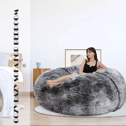 Miniatura 7 de Puf para adultos y niños sin relleno, sofá perezoso suave y redondo, funda de sofá de puf clásico, saco de amor para dormitorio, silla de lectura