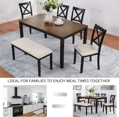 Miniatura 9 de Bellemave Juego de mesa de comedor de 6 piezas para 6 mesas de cocina rectangulares con 4 sillas de comedor y banco, juego de comedor para 6