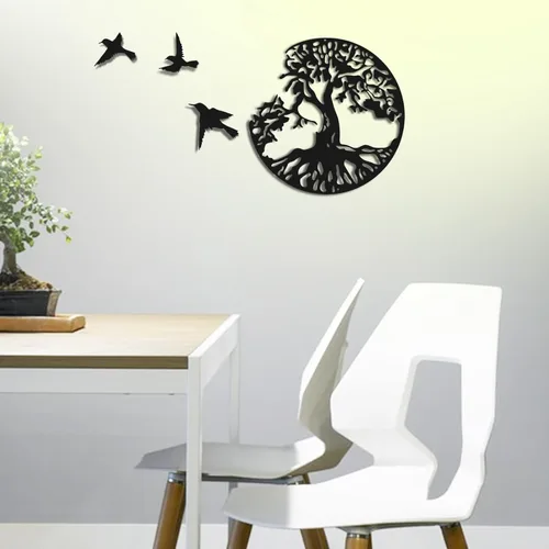 Miniatura 8 de Arte de pared de metal con árbol de la vida, escultura de pared de árbol genealógico, arte de pared moderno para sala de estar, jardín, oficina