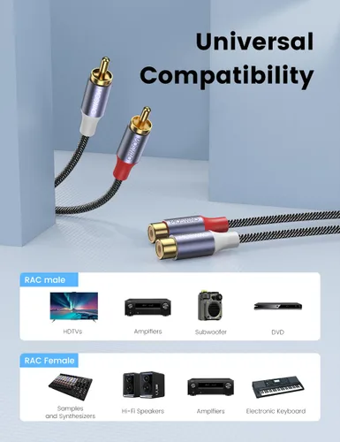 Miniatura 3 de MOSWAG Cables RCA, conector chapado en oro, doble RCA macho a hembra, cable de extensión de audio estéreo para receptores estéreo, altavoces