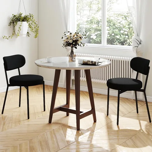 Miniatura 9 de KROFEM Juego de 2 sillas de comedor, sillas modernas de ratán para la cocina, diseño moderno de mediados de siglo, estructura de cromo pulido, Negro