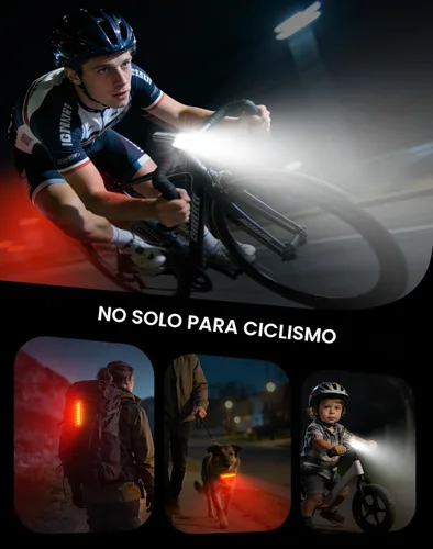 Miniatura 7 de Luces de bicicleta gran angular de 1200 lm para conducción nocturna, 3+5 modos y luces de bicicleta impermeables IP65 delanteras y traseras