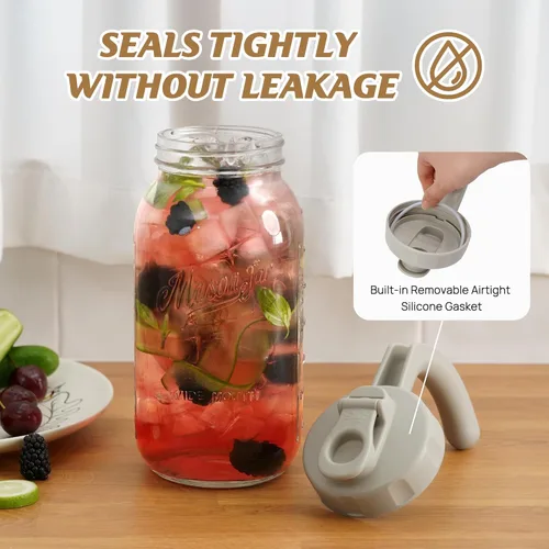 Miniatura 3 de SOLIGT Jarra Mason de Vidrio con Tapa, Boca Ancha con Tapa Abatible y Pico Vertedor, Tapa a Prueba de Fugas con Asa, 64 oz