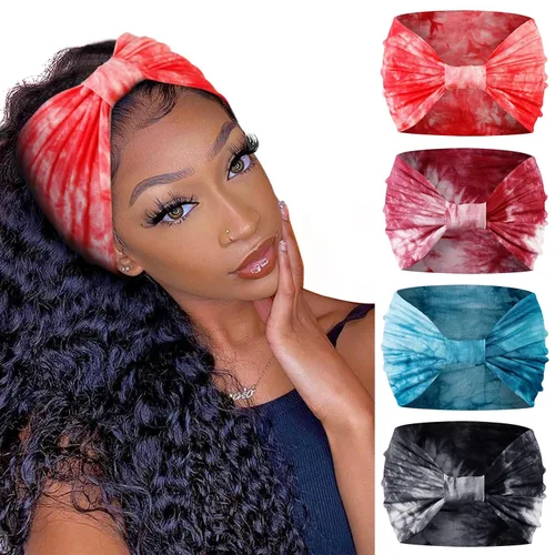 Miniatura 8 de Huachi Diademas anchas para mujer, bohemias, para entrenamiento, para el cabello, con nudos africanos, antideslizantes, turbante, deporte, yoga
