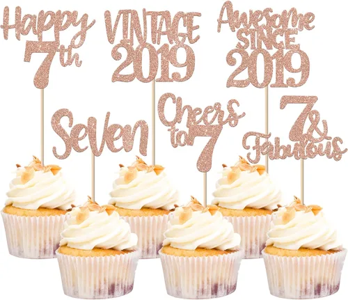 Miniatura 68 de Rsstarxi Paquete de 24 adornos para cupcakes vintage 2019 con purpurina negra para 5º cumpleaños, saludos a 5, cinco, 5, 5 fabulosos para cupcakes