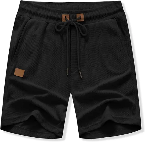 Miniatura 8 de JMIERR pantalones cortos casuales de 5"/ 7" para hombre, con cintura elástica de estilo gofrado, cordón de ajuste, pantalones cortos