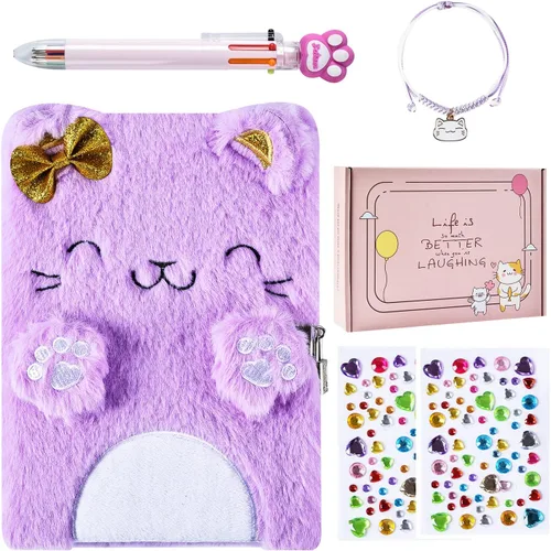 PJDRLLC Diario para niñas con cerradura y llaves, cuaderno de viaje para escribir, lindo diario secreto con bolígrafo multicolor, calcomanías,