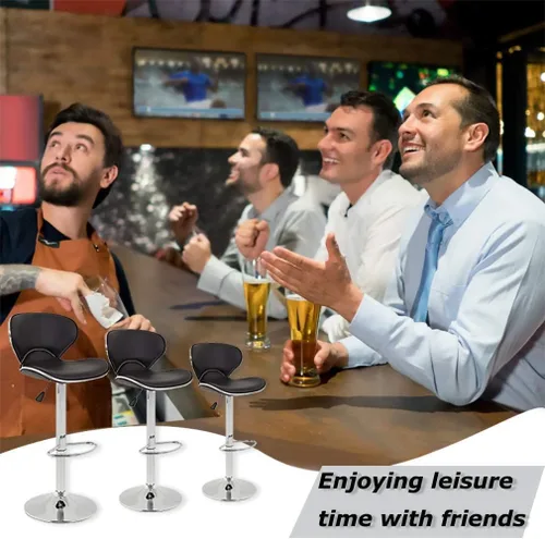Miniatura 7 de Juego de 2 taburetes de bar, sillas de bar de altura de mostrador, taburetes de bar modernos ajustables con respaldo y reposapiés, taburetes de Negro