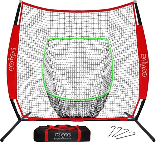 Miniatura 10 de Red de práctica de béisbol y softbol de 7 x 7 pies, red de béisbol portátil para batear, golpear, lanzar viene con bolsa de transporte, Negro