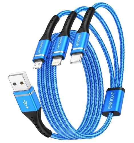 Miniatura 12 de Cable de carga múltiple corto de 1 pie, paquete de 2 cables de carga 3 en 1, cables universales trenzados para teléfono con conectores