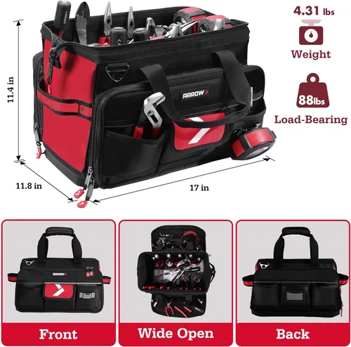 Miniatura 3 de ARROW - Bolsa de herramientas grande de 17 pulgadas con 36 bolsillos multipropósito, bolsas de herramientas para hombres de servicio pesado con base