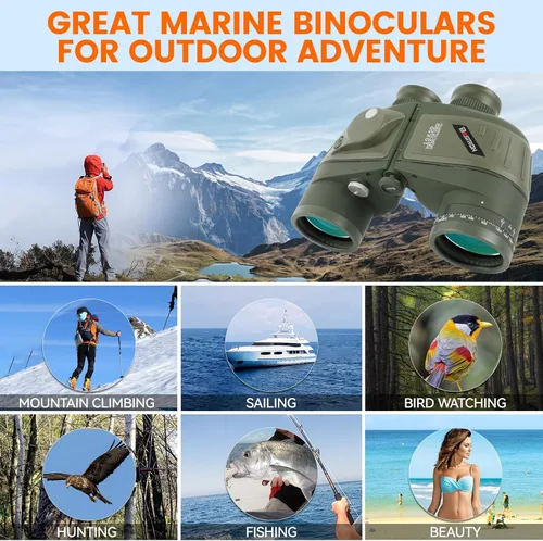 Miniatura 2 de Binoculares marinos de 10 x 50, binoculares impermeables flotantes IPX7 con brújula de telémetro iluminada, lente BAK4 Prism FMC para vela