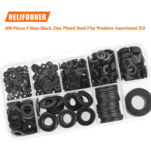 Miniatura 4 de HELIFOUNER 500 Piezas de Arandelas Planas M2, Acero Negro Chapado en Zinc, Diámetro Interior 2mm, Diámetro Exterior 5mm, Grosor 0.3mm, Arandelas