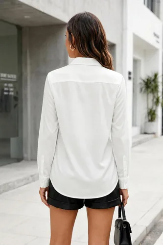 Miniatura 4 de Blusas de negocios para mujer, de manga larga, sin arrugas, con botones, ajuste clásico, cuello para el trabajo y la oficina