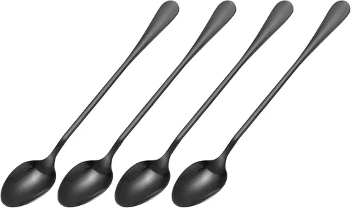 Miniatura 8 de uxcell Juego de 4 cucharas de mango largo, cuchara de helado de acero inoxidable de 7.5 pulgadas, cucharas de café para mezclar, bebidas, café (azul)