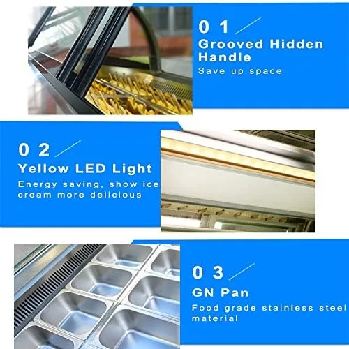 Miniatura 4 de Kolice Refrigerador comercial de 12 sartenes para helados, pantalla de congelador, diseño de convección de aire fresco, descongelación automática