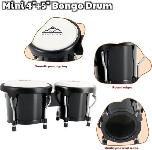 Miniatura 4 de EASTROCK Bongo - Juego de bongos de 4 y 5 pulgadas para adultos, principiantes, profesionales, instrumentos de percusión de madera ajustable