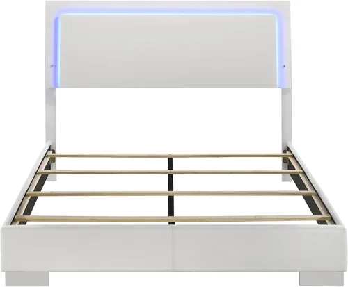 Miniatura 5 de Coaster Home Furnishings Felicity - Madera - Cama de panel Queen con cabecera tapizada, interruptor táctil, luz LED azul y estribo bajo, dormitorio