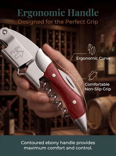Miniatura 2 de Sacacorchos profesional para camareros - Juego de 3 llaves de vino para camareros, con mango largo de palisandro mango de acero inoxidable, abridor