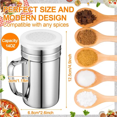 Miniatura 2 de Lallisa 4 saleros y pimenteros de acero inoxidable con tapa y mango, dragado, condimento, condimento, palomitas de maíz, salero en polvo, harina