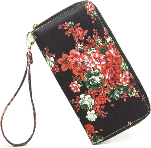 Miniatura 165 de Cartera de mano para mujer, estilo bohemio, con RFID, elegante, espaciosa con correa para viajes, capacidad para tarjetas, teléfono, dinero
