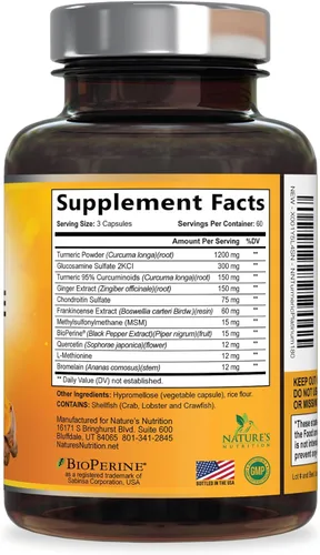 Miniatura 9 de Suplemento de Cúrcuma Curcumina 2000mg - 95% Curcuminoides con Glucosamina, Jengibre y MSM, Pimienta Negra BioPerine para Mejor Absorción, Soporte