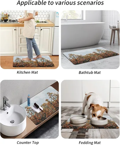 Miniatura 6 de Tapete de baño para bañera y hojas de flores de otoño, antideslizante, de secado rápido y absorbente, de tierra de diatomeas, fregadero, cocina