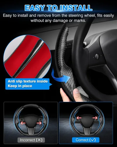 Miniatura 6 de Shademax Funda para Volante de Tesla Modelo Y/3 2017-2025 2026 (Compatible con Modelo Y Juniper 2026/ Modelo 3 Highland) Funda Protectora de Volante