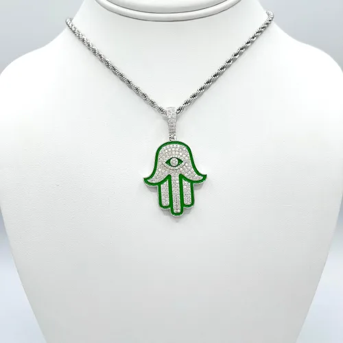 Miniatura 5 de VVS1 - Colgante de moissanita Hamsa mano mal de ojo de buena suerte para hombres y mujeres, chapado en oro de 18 quilates, plata de ley 925 maciza