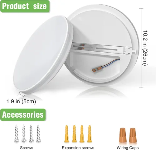 Miniatura 3 de Airand - Lámpara de techo de 10.2 pulgadas, montaje empotrado, luz de techo LED de 20 W, luz blanca diurna, 5000 K, redonda, impermeable