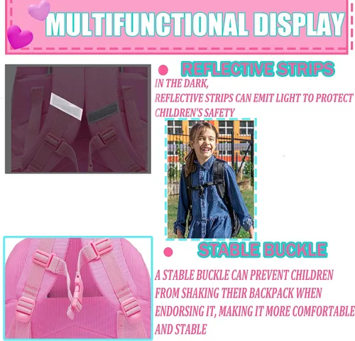 Miniatura 6 de Mochila con ruedas para niñas, mochila con ruedas, mochilas para primaria con lonchera y equipaje, Rosado, Estética