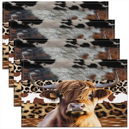 Highland Cow - Manteles individuales para mesa de comedor, 18 x 12 pulgadas, diseño de ganado de las montañas, lavables, manteles individuales con