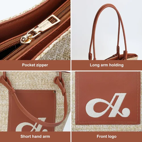 Miniatura 5 de ACUARIO Bolsa de paja para mujer, bolso tejido grande, bolso de mano de verano, bolso de hombro para mujer