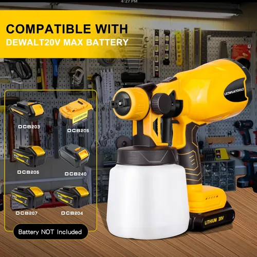 Miniatura 2 de Pulverizador de pintura inalámbrico sin aire para batería Dewalt de 20 V MAX (solo herramienta) HVLP con motor sin escobillas de 800 W, 4 boquillas