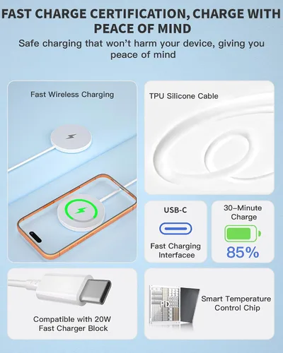 Miniatura 3 de Cargador inalámbrico magnético de 10 pies, paquete de 2 cargadores rápidos Apple Mag-Safe cargador magnético de carga para iPhone 17Pro Max/16 Pro