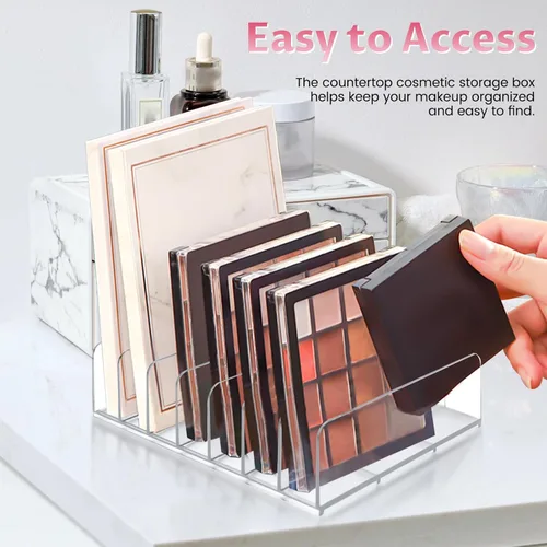 Miniatura 4 de Paquete de 4 organizadores de maquillaje de paleta de sombras de ojos, soporte cosmético acrílico de 7 secciones para tocador, cajón, baño