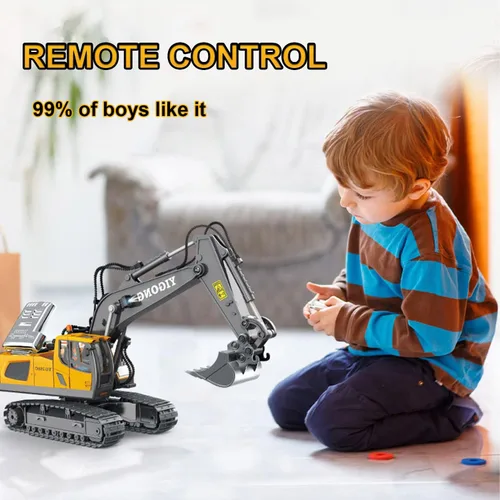 Miniatura 5 de Excavadora de control remoto de 11 canales a control remoto, camión de juguete a escala 1/20, vehículos de construcción de 2.4 Ghz con pala