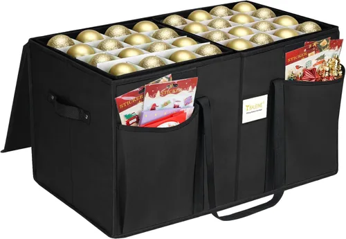 Miniatura 12 de BALEINE Caja de almacenamiento de adornos navideños con divisores, contenedor de almacenamiento de adornos navideños de alta calidad para Rojo