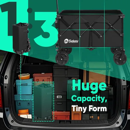 Miniatura 5 de Sekey Carritos Vagones Plegables de 220L con Ruedas Grandes Todo Terreno para Playa, Vagón Plegable de Trabajo Pesado con Portavasos, Vagón Plegable