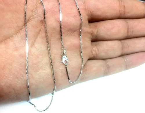 Miniatura 5 de Jewelry Affairs 18k White Solid Gold Mirror Box Chain Necklace, 0.8mm