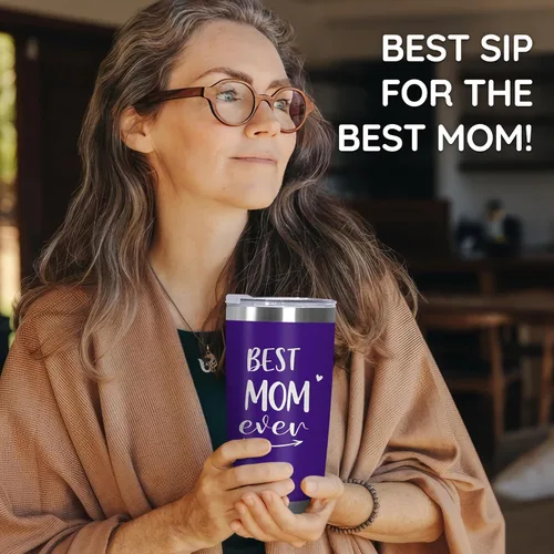 Miniatura 6 de TEEZWONDER Regalos para el día de la madre para mamá de hija e hijo, vaso de café aislado de acero inoxidable de 20 onzas con tapa, regalos de Mamá